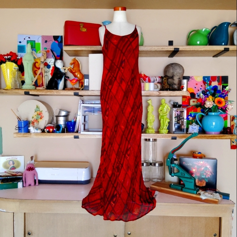 VNTG 90s/00s Sacred Threads Bias Cut Slinky Rayon Maxi Dress Sexy Summer Sz M/L